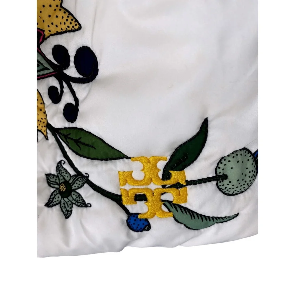 Tory Burch Zoe Tie Bag Floral Quilted Padded Hobo Shoulder Bag Yellow White